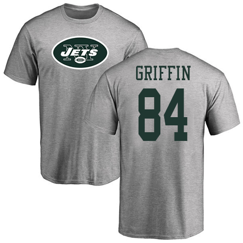 New York Jets Men Ash Ryan Griffin Name and Number Logo NFL Football #84 T Shirt